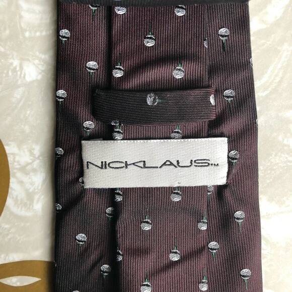 Nicklaus Maroon Wine Red Gray Golf Ball Tee Novelty Silk Pointed Office Neck Tie - Picture 2 of 4